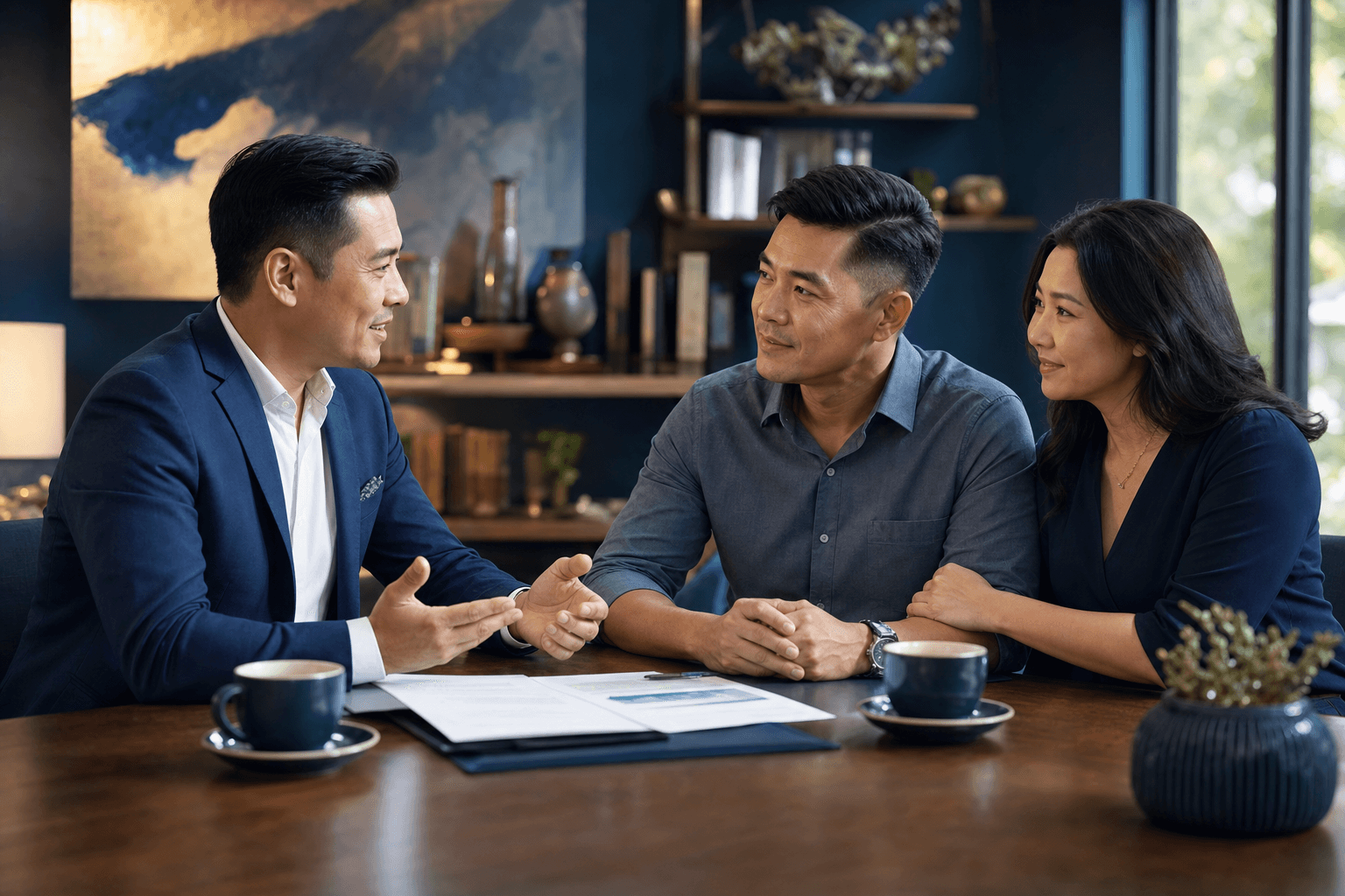 A trusted advisor explaining coverage to a family